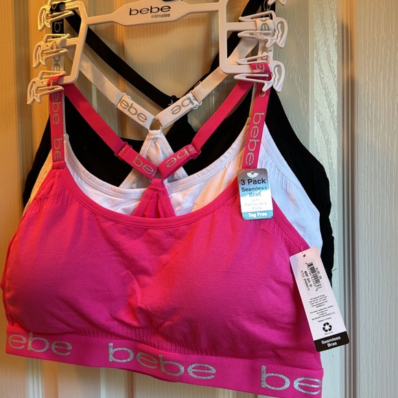 NWT BEBE INTIMATES 3 BRA COMFORT BRA SET-ONE PINK ONE WHITE ONE BLACK - Picture 3 of 5